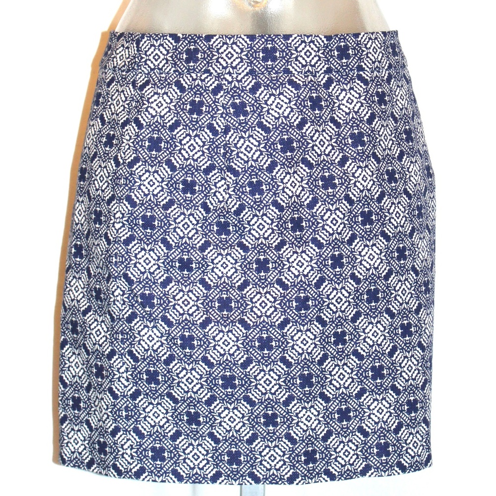 J. Crew Geometric Print Skirt Blue & White Sz  6